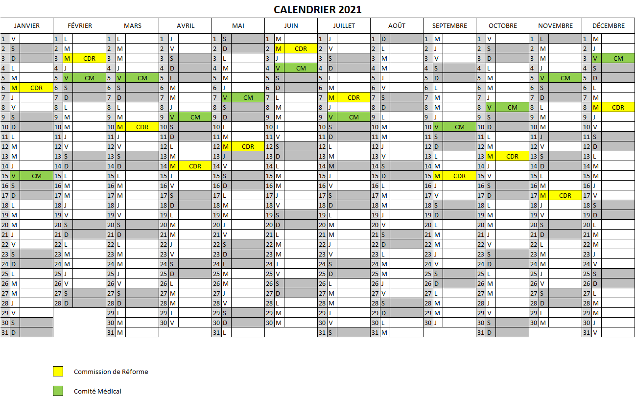Calendrier Commission Administrative Paritaire 2022 - Calendrier Annuel